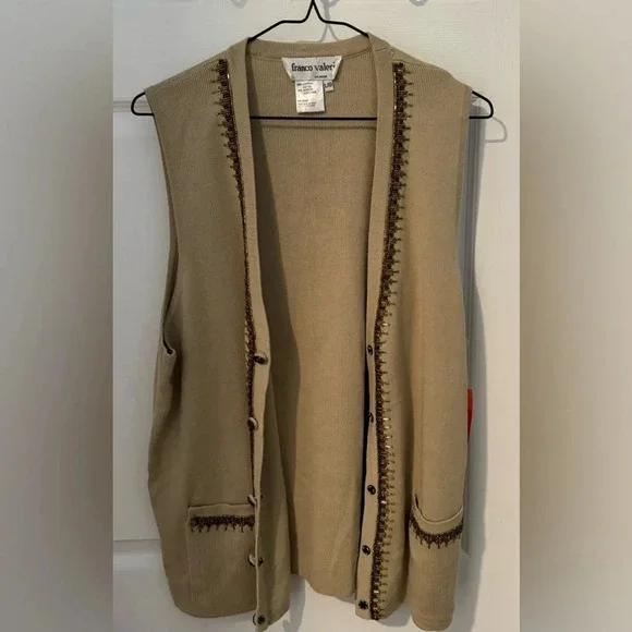 NWT Vintage FRANCO VALERI Embellished beaded cotton knit long vest streetwear L - Picture 3 of 5